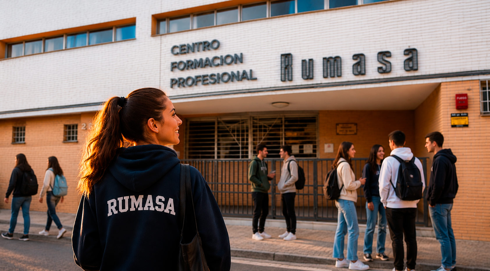 Estudiante entrando en FP Rumasa Jerez.